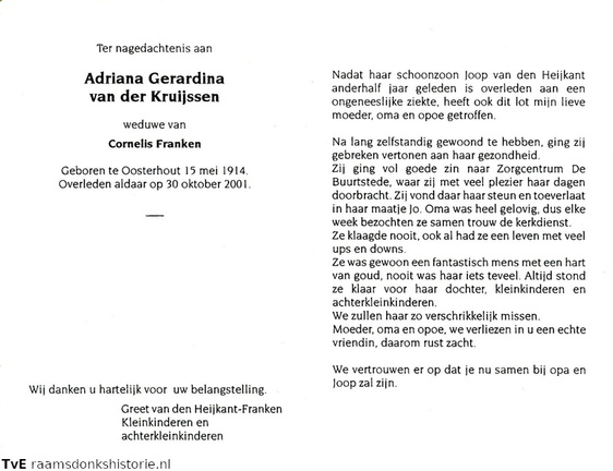 Adriana Gerardina van der Kruijssen- Cornelis Franken